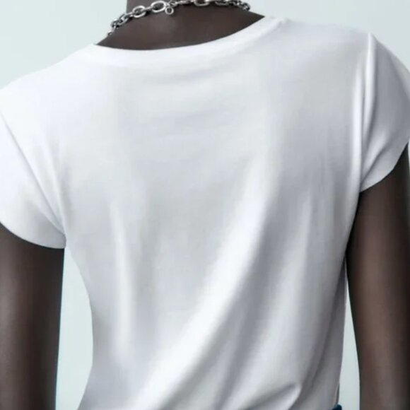 NWT ZARA LIGHT RIB COTTON T-SHIRT WHITE - Picture 4 of 8
